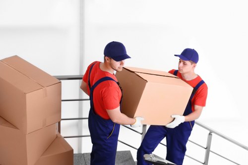 Packed boxes and household items prepared for transport in Brompton