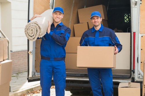 Boxes and furniture measured for a cubic-yard moving quote
